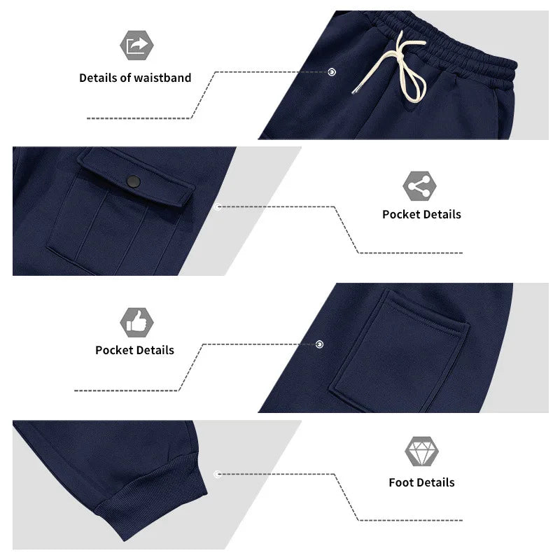Autumn and winter men's velvet loose casual tooling outdoor sports fashion hooded sweater set