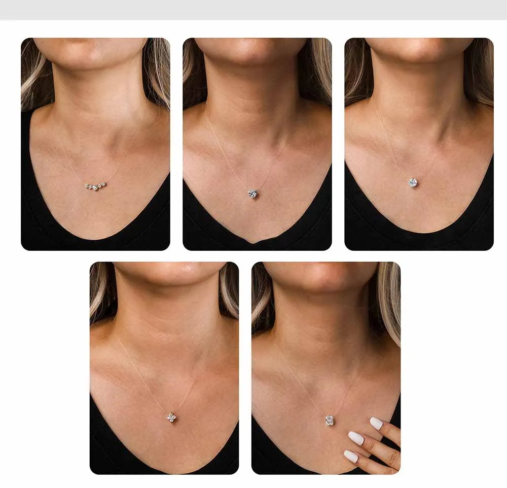 Dainty Invisible Line 925 Silver Simple Flower 8A Cubic Zirconia Choker Chain Transparent Fishing Line Collier LZN33