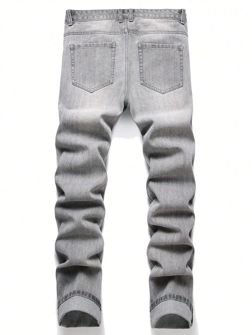 1pc Men's Slim Denim Pants, New Trend Party Street Style, Pocket Jeans, Suitable for Daily Wear for Couples in All Seasons