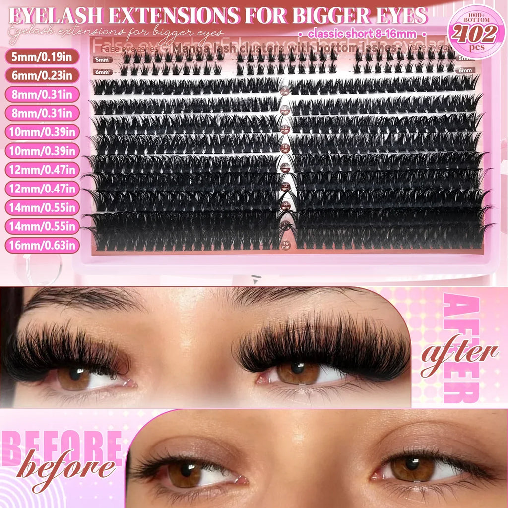 60/402PCS 100D Eyelash Set with Lower Eyelashes Thick & Comfortable for Daily Wear Party Wedding Night Makeup Lash Extensions