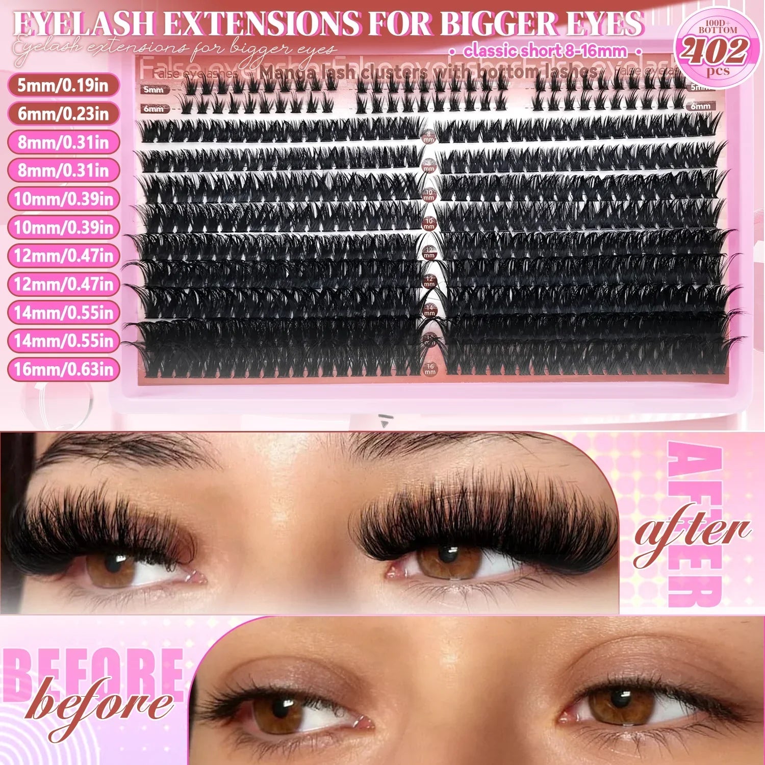60/402PCS 100D Eyelash Set with Lower Eyelashes Thick & Comfortable for Daily Wear Party Wedding Night Makeup Lash Extensions