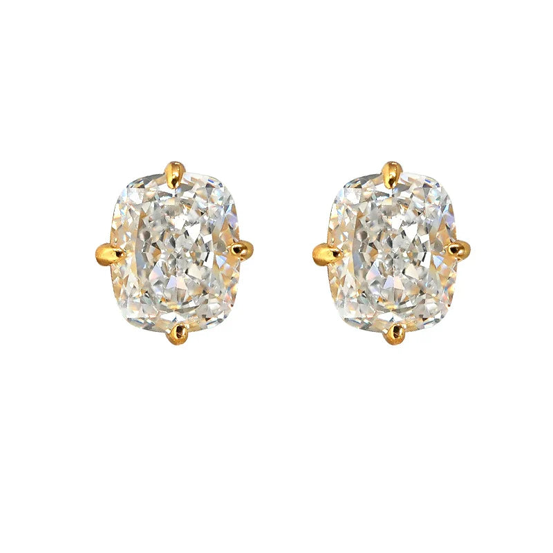 Light luxury 8 * 10 crushed ice cut 925 silver ear nail inlaid with high carbon diamond fat rectangular temperament for women
