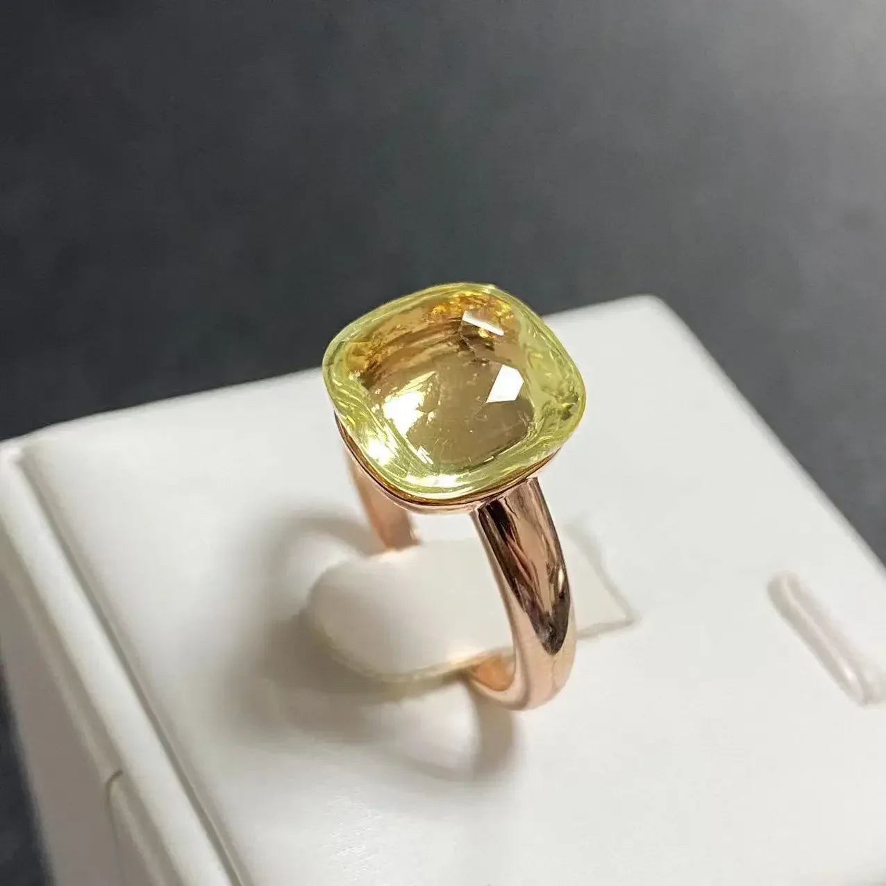 Trendy 12.6mm Flat Rose Gold Ring 35 Candy Colors Green Amethyst Turquoise Crystal Jewelry Gift for Women