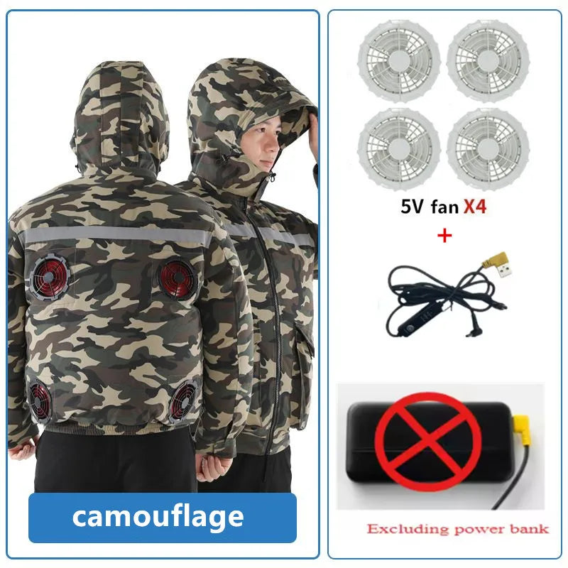 New Casual Loose Cooling Electric Fan Air Conditioning Suit Men Construction Site Outdoor Work Suit With 4 Fans Cooling Coat