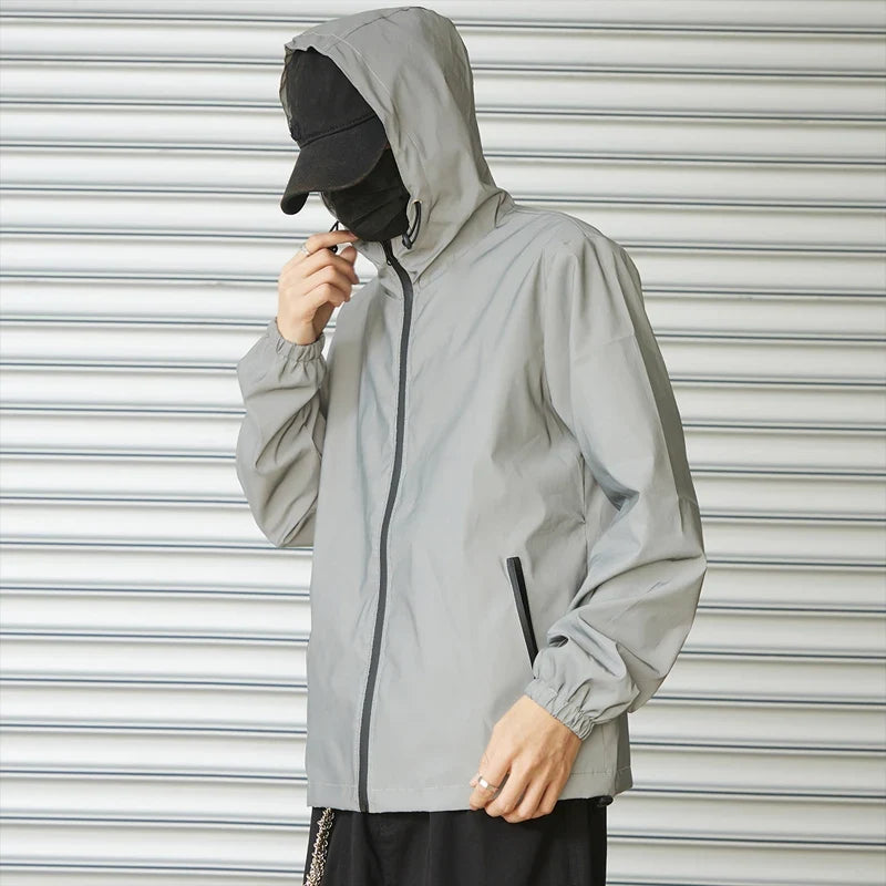 Night Reflective Clothes Spring New Men's Hooded Jacket Outdoor Run Casual Windproof Coat Couples Hip-hop Streetwear S-5XL