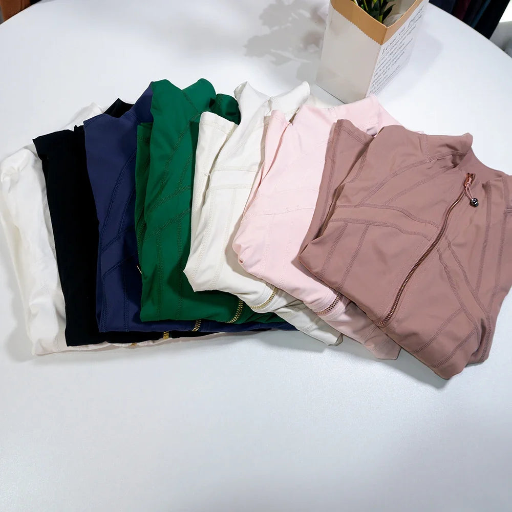 New Version Gold Zipper Slimming Jacket Yoga Stand Collar Coat Slim Fit Quick-Dry Sports Thin Twilight Rose Gold Summer