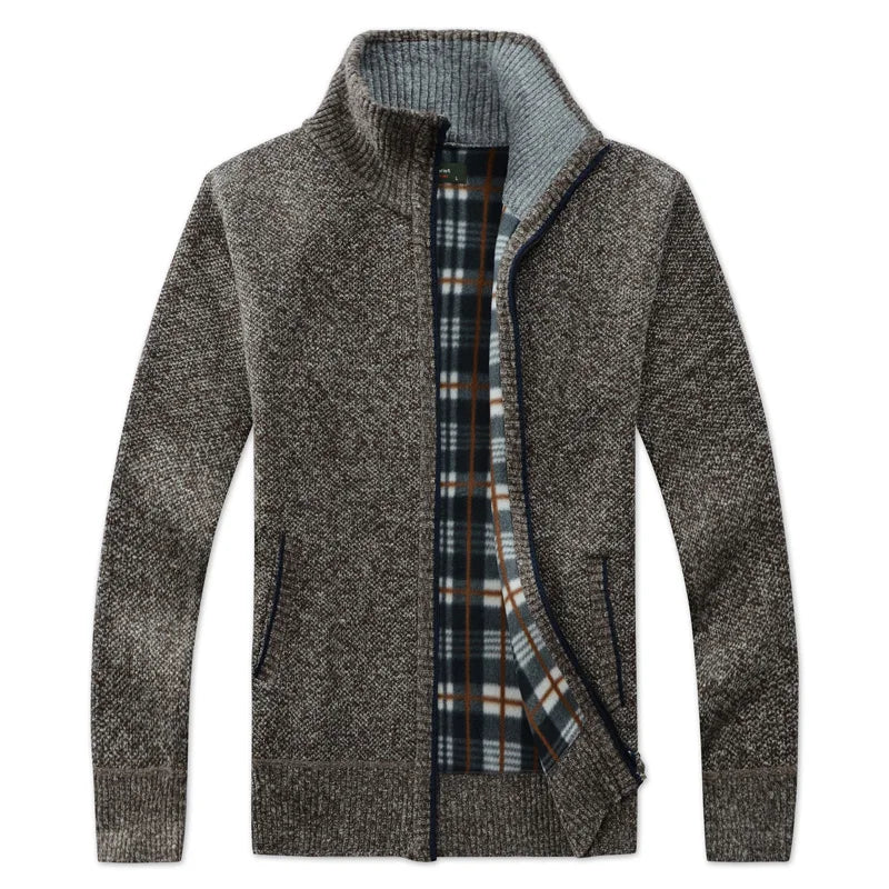 Men Plaid Cardigan V-neck Fleece Sweater Men's  Autumn Clothing Classic Cardigans Jacket Button Mens Knitting Outwear