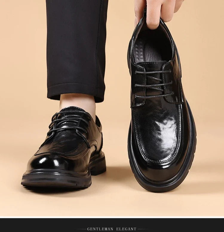 Spring Autumn Business Leather Shoes for Men Solid Color Lace Designer Big Head Dress Shoes Male Fashion Platform Casual Shoe