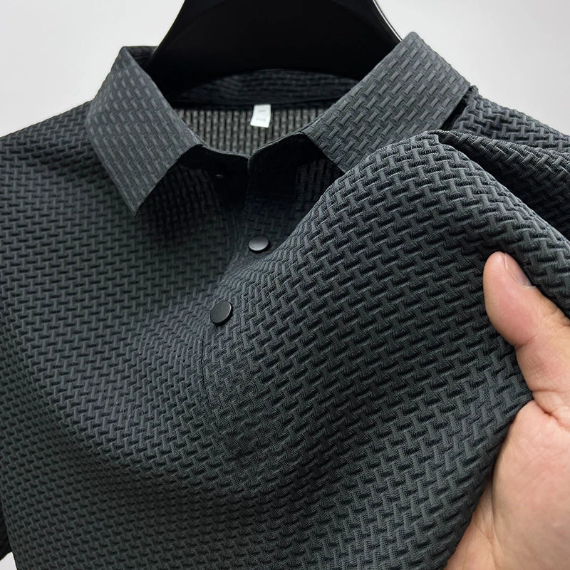 【جودة عالية】 M-4XL صيفي جديد قميص بولو رجالي بأكمام قصيرة بارد ومسامي، قميص علوي لامتصاص العرق كاجوال للعمل