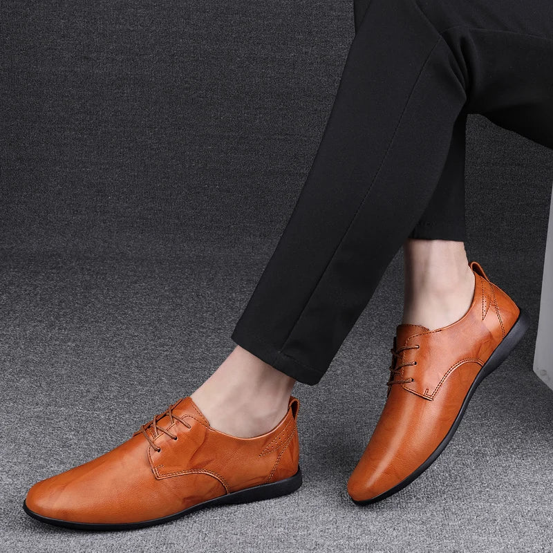 Fashion Simple Mens Oxford Shoes Breathable Male Business Footwear Handmade Formal Dress Shoes Genuine Leather Men Casual Shoes