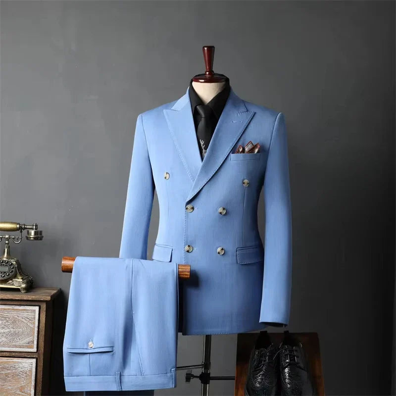 New Classic Business Men's 2-Piece Suit Jacket Pants Slim Fit Groom Formal Event Men Clothing Temperament Wedding Dating Office