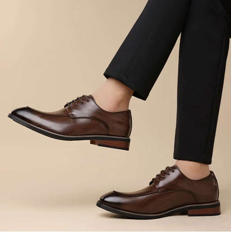 Men's Formal Leather Shoes, Comfortable Soft Sole Office Derby Shoes, Breathable Anti-Slip Business Men's Shoes-HT1009