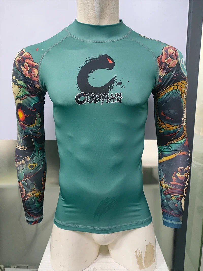 Men's Sports T -shirt Quickly Drying Bodybuilding Fitness Tight Rashguard UV Protection Swimsuit Swimming Shirt Surfing Rash