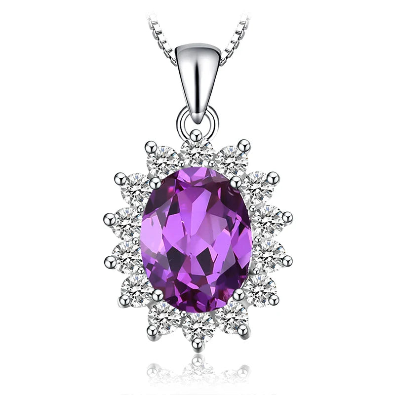 Princess Diana Created Blue Sapphire Ruby Simulated Emerald 925 Sterling Silver Pendant Necklace Women No Chain