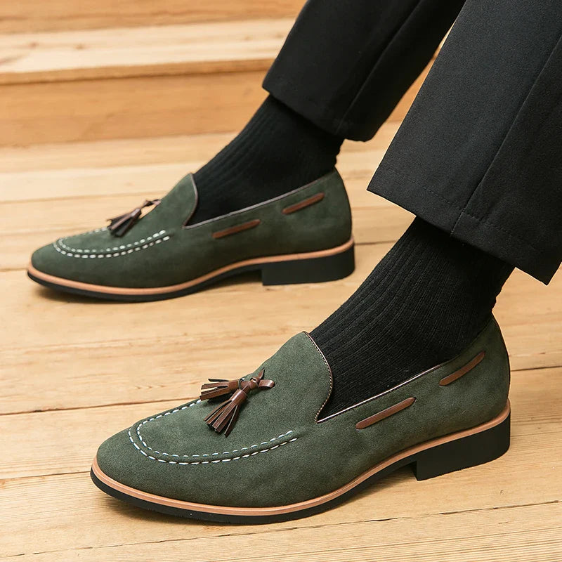 Korean version of the trend of British leather shoes men's frosted leather loafers casual fringe breathable slip-on beans