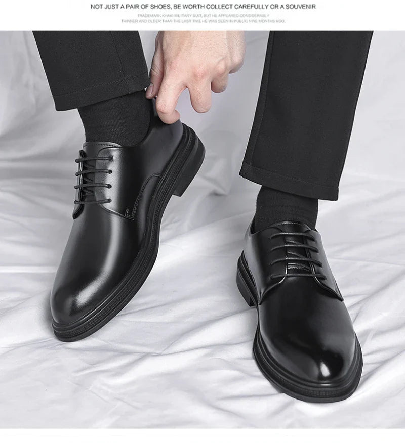 Mens Black Leather Shoes Autumn British Style Formal Business Footwear Low Top Commute Style Dress Shoes For Suits