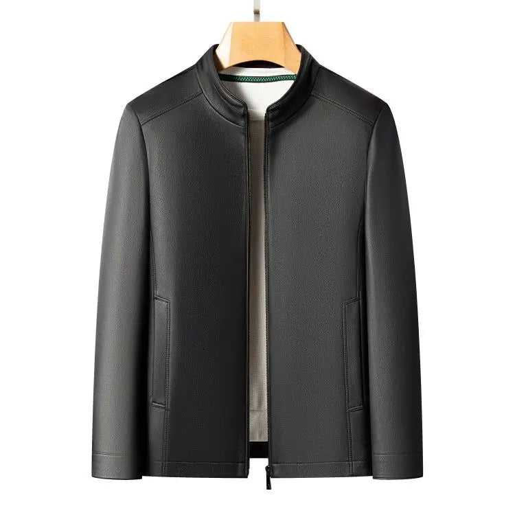 New Spring and Autumn 2025 Casual Leather Jackets, Men's Stand-Up Collar Leather Jackets, and High-End Large-Sized Goatskin Coat