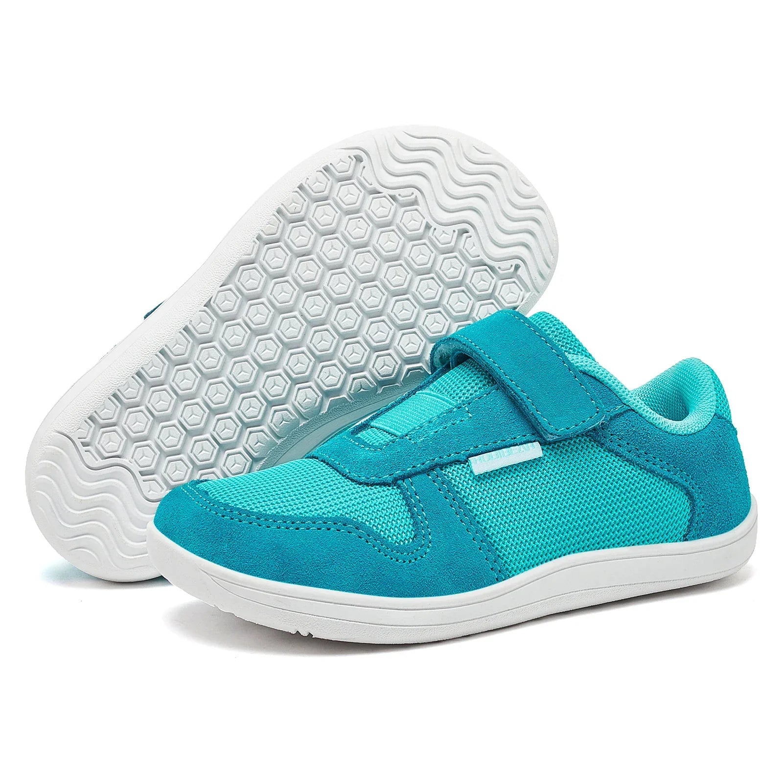 Kids Wide Toe Barefoot Shoes Little/Big/Kid Hook Loop Minimalist Sneakers Artificial Leather Mesh Lightweight Shoes