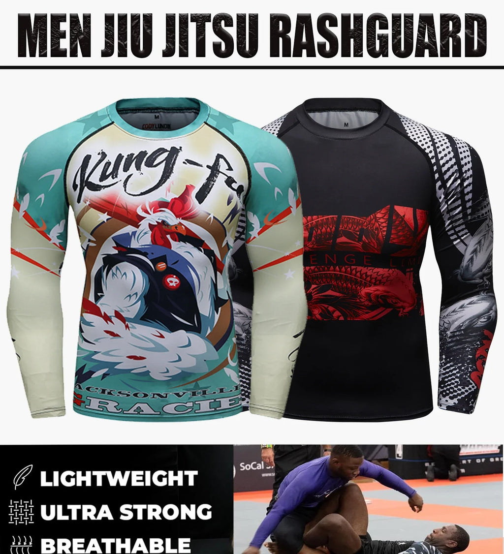 Men Grappling Wear Jiu Jitsu Gi Rashguard BJJ Boxing T-shirts UPF 50+ Male Athletic Running Blouses Compression Gym Tees