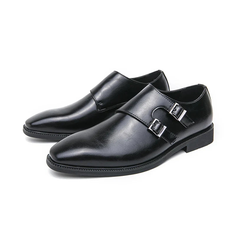 Classic Retro Dress  Monk Leather Shoes Men With Pointed Toe Buckle Business Office Wedding Soft Comfortable Men's Shoes