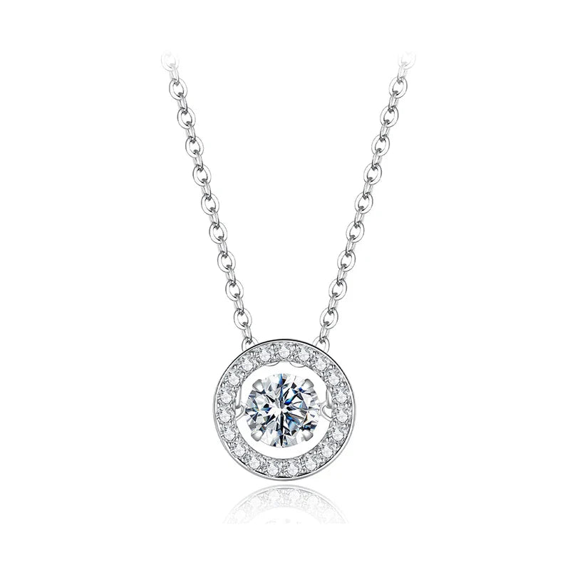0.5CT Dancing Moissanite Necklace 925 Sterling Silver Halo Round Pendant Link Necklace for Women Wedding Jewellry Gift
