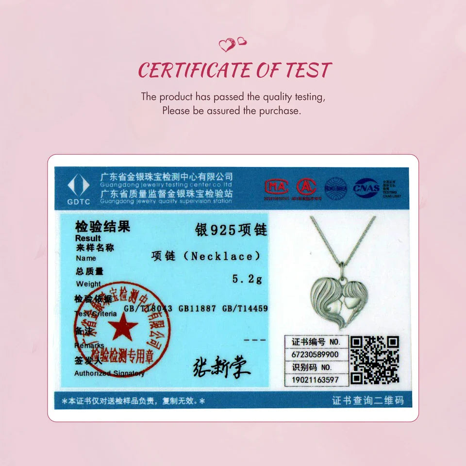 925 Sterling Silver Mother and Daughter Heart Shape Pendant Necklace for Women Birthday Mother's Day Gift Fine Jewelry