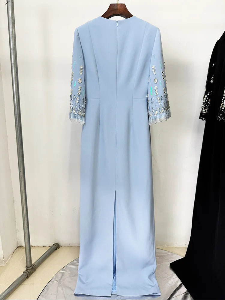 Newest Fashion 2026 S/S Designer Vestido Women's Half Sleeve Stunning Beaded  Long Maxi Dress