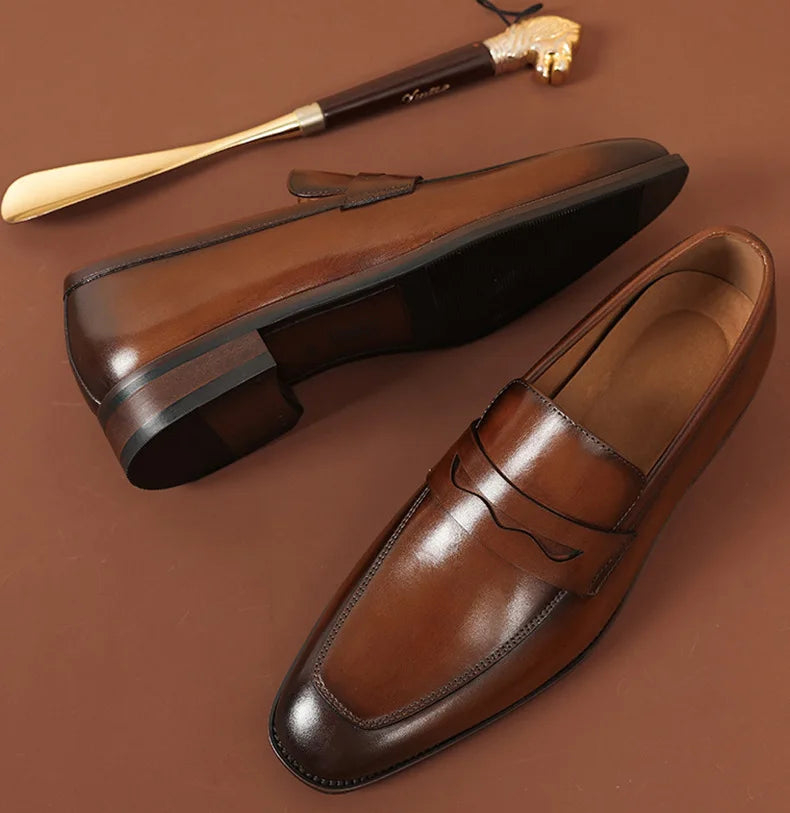 Loafer Shoes For Men Genuine Leather Mens Shoes Driving Shoes Leisure Business Lazy Shoes Plus Size 37-47