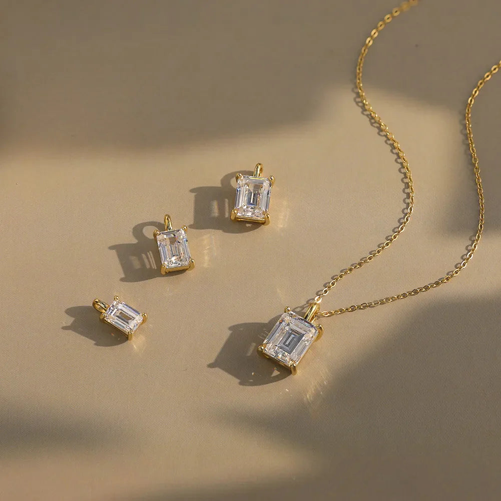 Soild 925 Sterling Silver Square Pendant Necklace with 8A Cubic Zirconia Lovers Jewelry Gift 45cm Neck Chain LZN27
