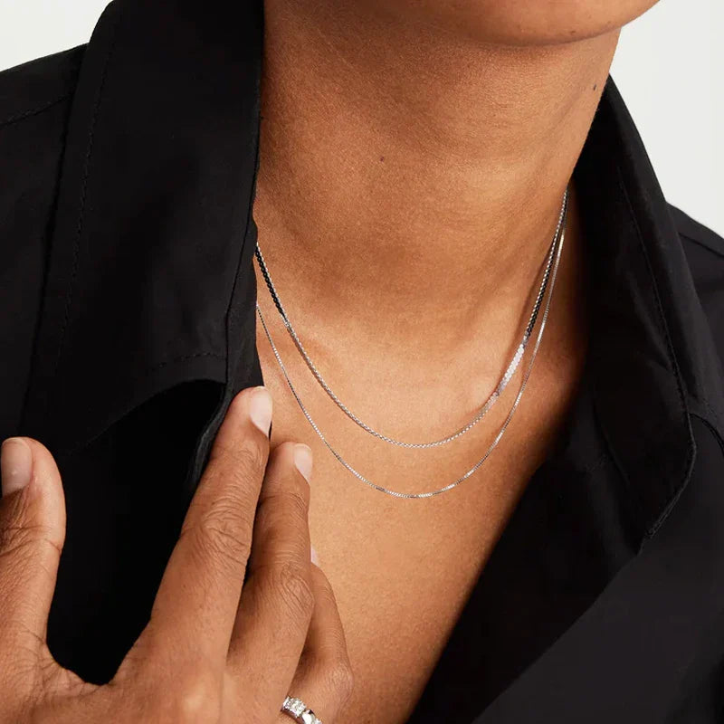 Solid Gold Over 925 Sterling Silver Chain Necklace for Women Teens DIY, 0.8mm Box Chain Super Thin & Strong Basic Chain