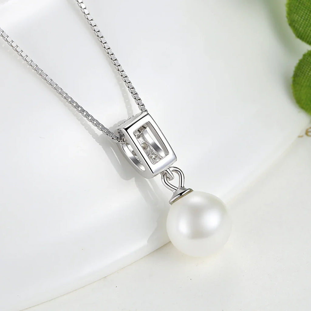 925 Sterling Silver Simulated Pearl Pendant Necklace Long Chain Necklace  Jewelry Wedding Necklace Accessories SCN030