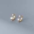 925 Sterling Silver Simple Shiny Black Zircon Statement Ear Buckle for Women Fashion Elegant Party Hoop Earrings Jewelry