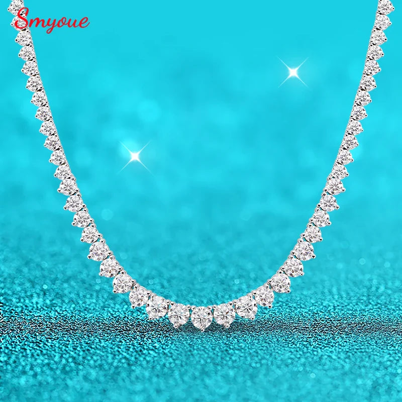 3 Claws Gradient Moissanite Tennis Necklace for Women Sparkling Full Diamond Luxury Jewelry Sterling Silver 925 Chain