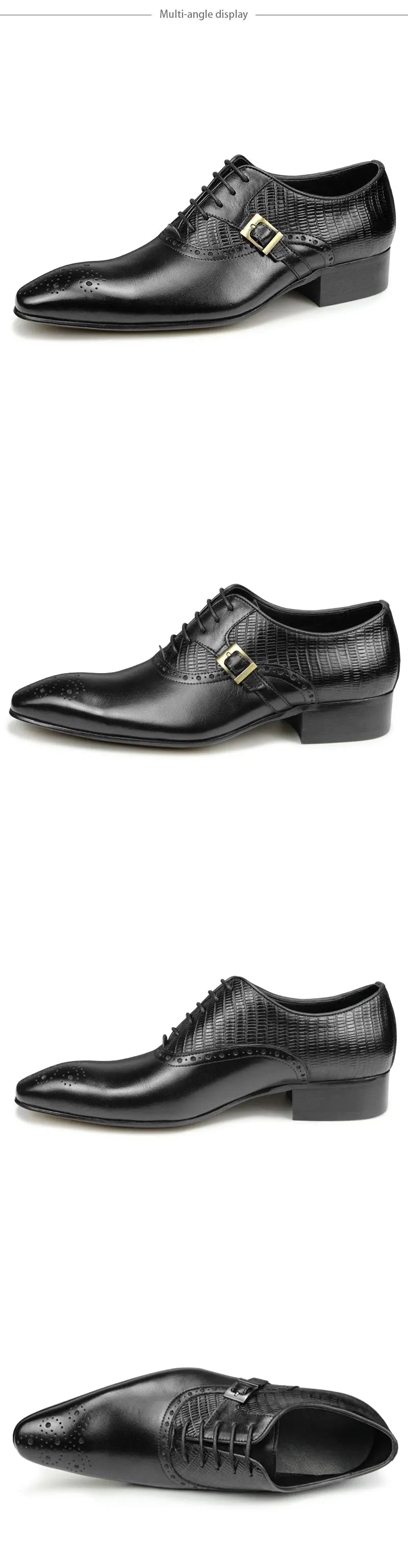 Deluxe Genuine Leather Brogue Shoes Formal Oxford Lace-up  Dress Shoes Handcrafted Male Business Office Man Side Metal Buckl