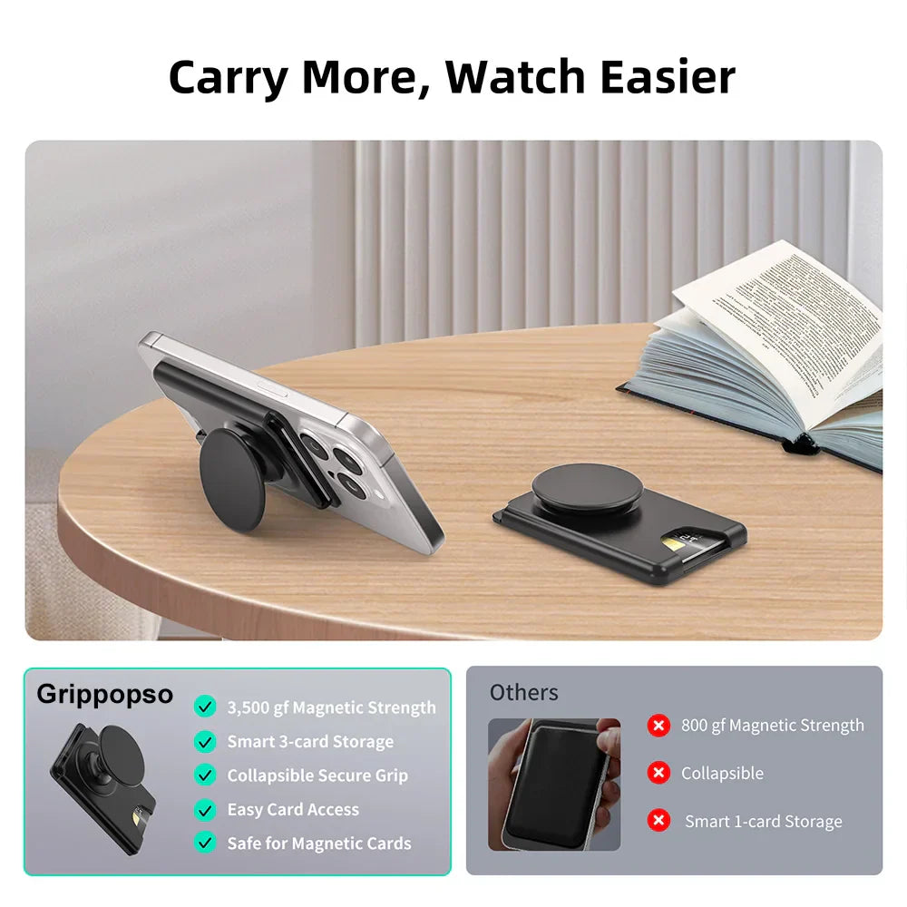 Grippopso Universal Magnetic Wallet With Expanding Phone Grip,Phone Card Holder Solid SocketWallet For IPhone Samsung Wallets