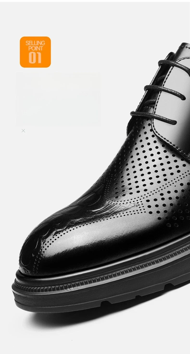 2026 Summer New Men's Cow Leather Oxford Shoes Hollow Out Formal Business Dress Shoes Male Non-slip Fashion Platform Shoe Man