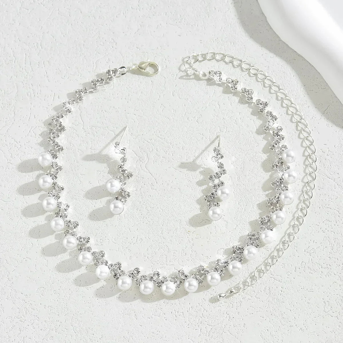 Silver Color Pearl Crystal Bridal Jewelry Sets Wave Shape Choker Necklace Earrings Sets for Women Wedding Jewelry Sets