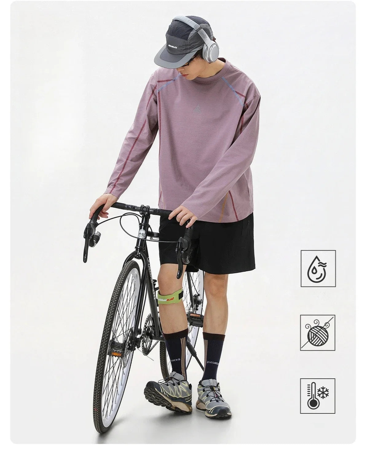 Men's Cool-Touch Contrast Stitch Long Sleeve T-Shirt – Loose Fit Moisture-Wicking Athletic Top for Autumn & Summer Sports