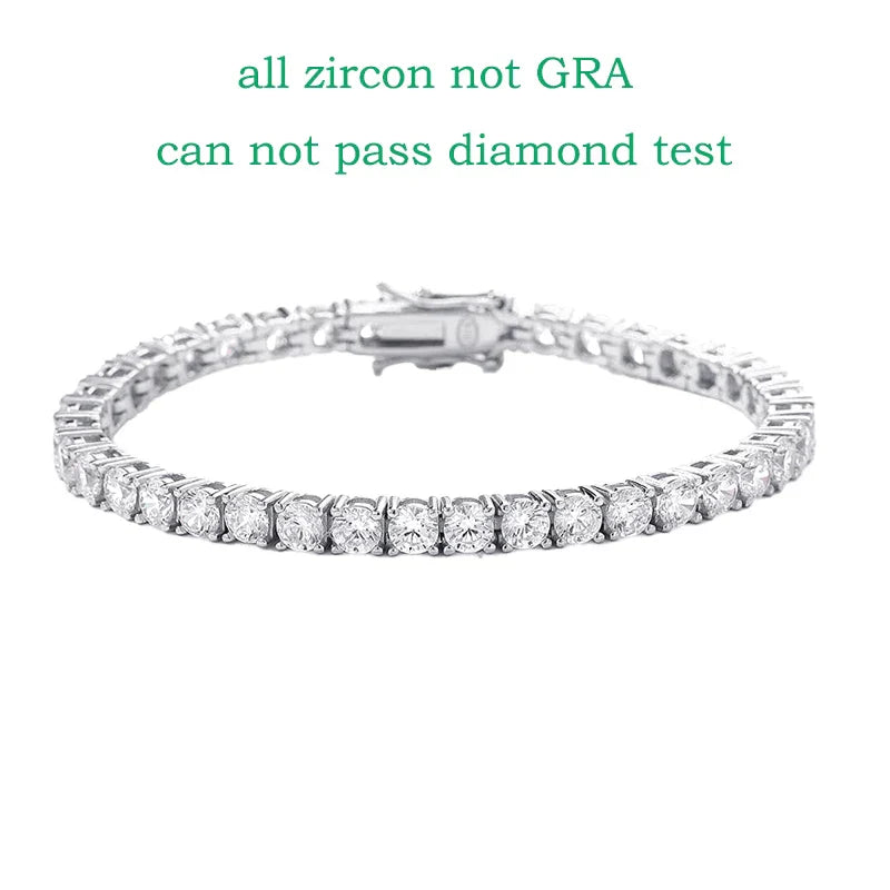 18k Plated 2-4mm Zircon/moissanite Tennis Bracelet for Women Man Full Diamond Original Real 925 Sterling Silver Jewelry