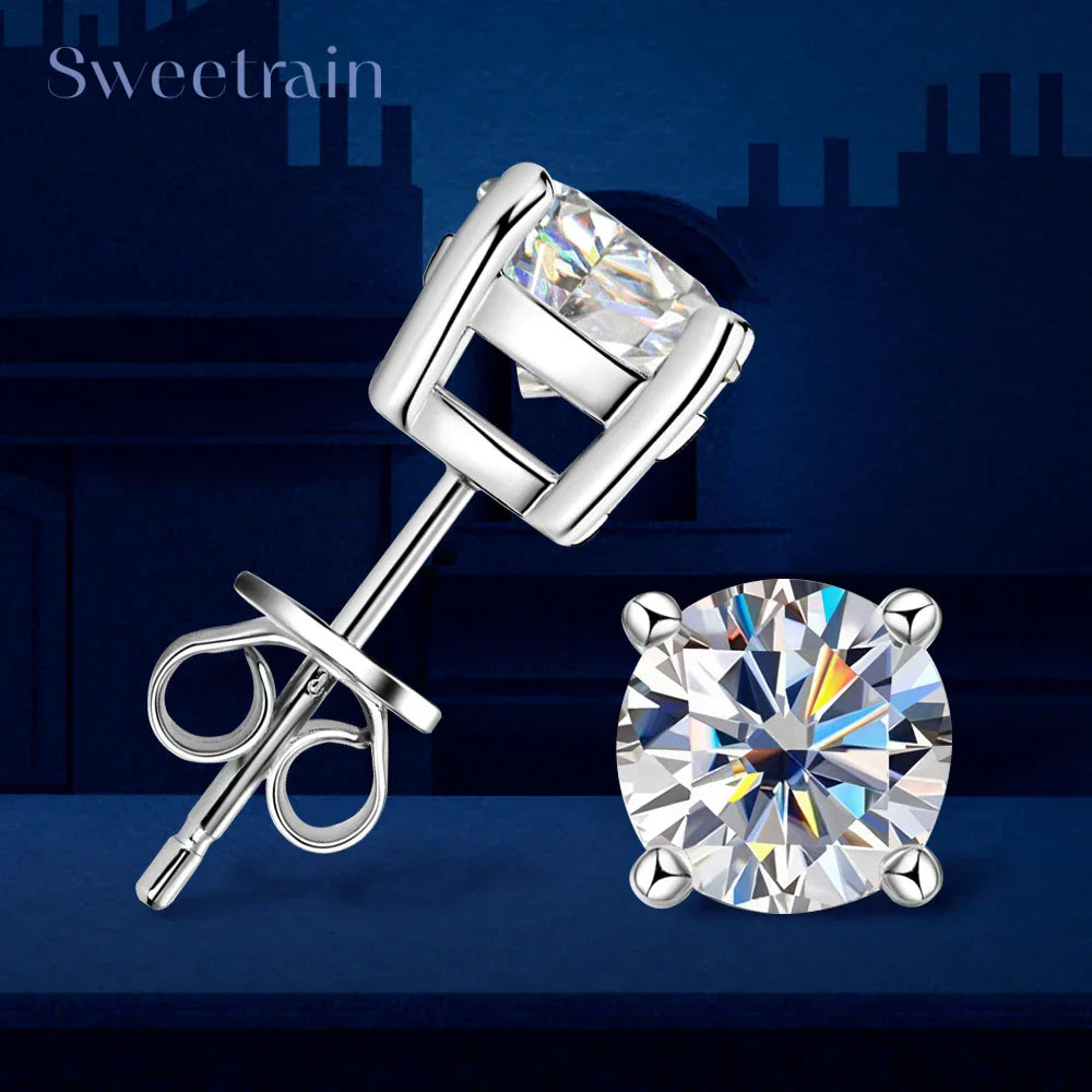 0.5-2ct Moissanite Diamond Stud Earrings 18K Yellow Gold Plated 925 Silver Wedding Earring for Women Men Luxury Jewelry with GRA