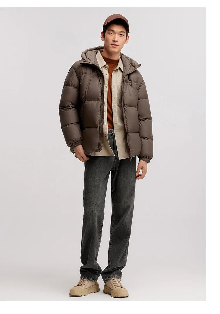 Down Jacket Men 2024 Winter New Thermal Three-Proof Couple Hooded Outerwear Solid Color Versatile Down Jacket