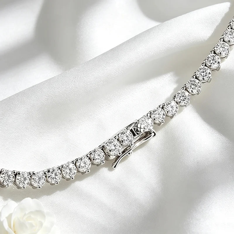3 Claws Gradient Moissanite Tennis Necklace for Women Sparkling Full Diamond Luxury Jewelry Sterling Silver 925 Chain