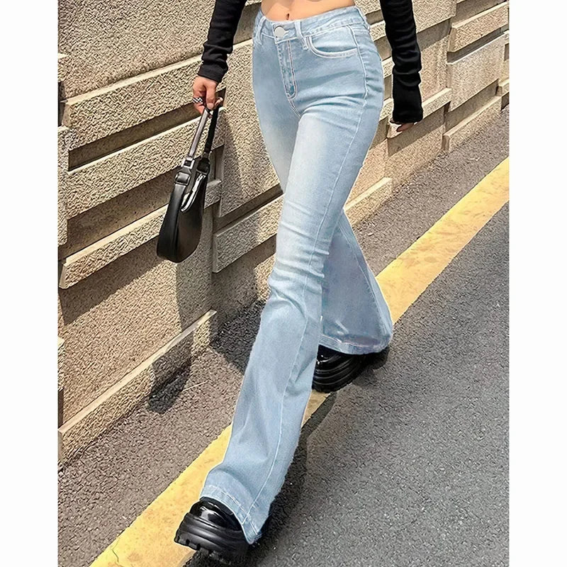 High Waist Flared Jeans Girls Stretchy Bootcut Denim Pants
