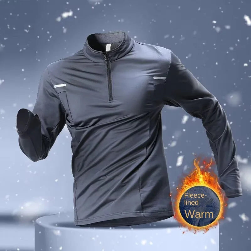 Winter Half Zipper Training Clothes Men's Velvet Warm Quick Drying Clothes Long Sleeve Autumn/Winter Running Top Outdoor Sports