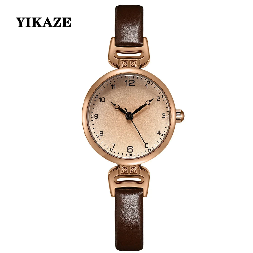 Simple Women's Watches Small Round Ladies Bracelet Watch PU Leather Thin Retro Quartz Wristwatch for Women Girls Gifts