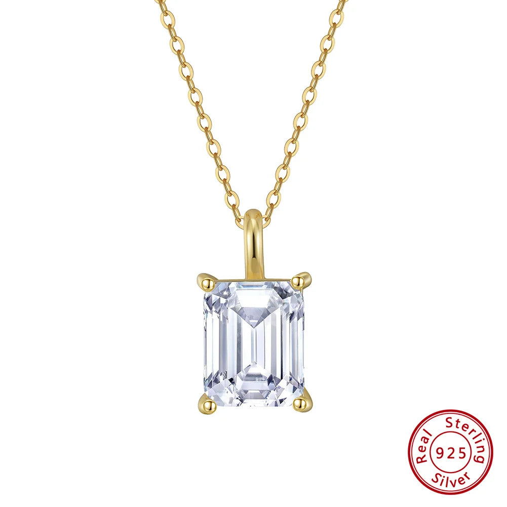 Soild 925 Sterling Silver Square Pendant Necklace with 8A Cubic Zirconia Lovers Jewelry Gift 45cm Neck Chain LZN27
