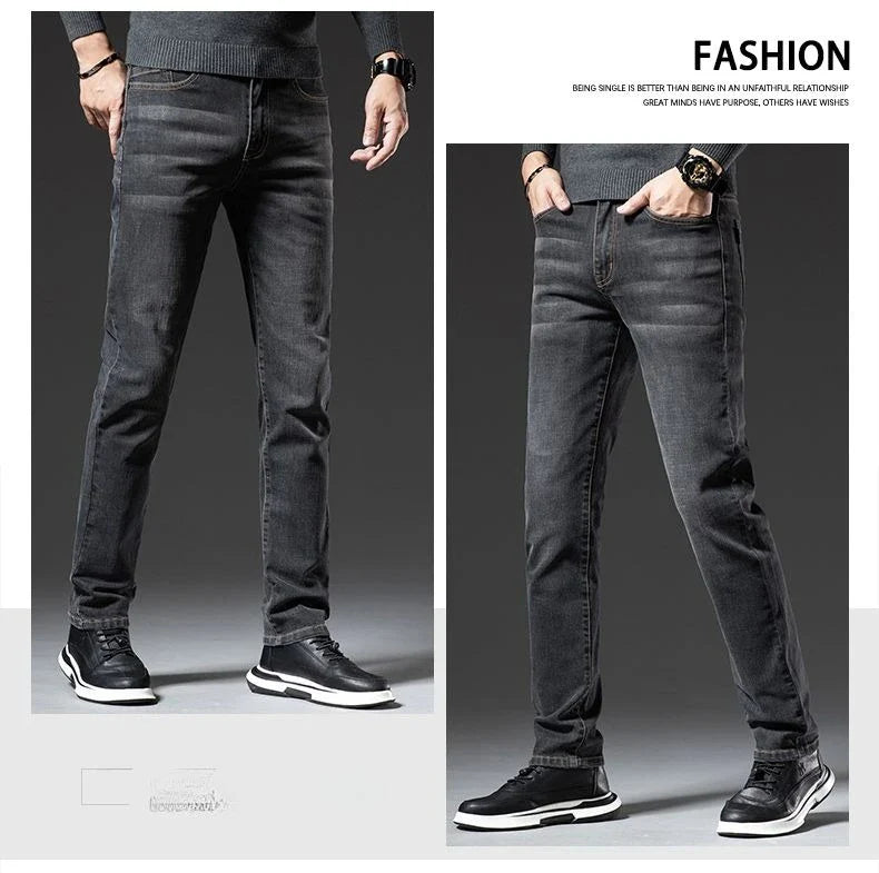 Autumn Winter High Quality Elastic Mens Jeans Cargo Slim Fit Denim Pencil Trousers Midweight Long PantsHighHigh  Jeans Man
