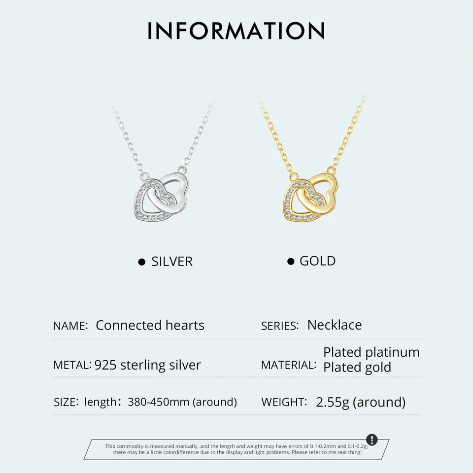 925 Sterling Silver Connected Heart Pendant Necklace for Girlfriend Valentine's Day Gift Fine Jewelry SCN181