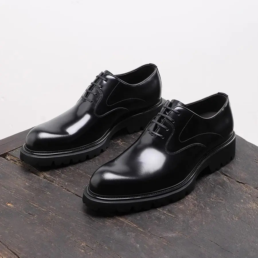 British Style Trendy Formal Business Young Commuter Shiny Oxford Groom Wedding Thick Sole Height Increasing Casual Leather Shoes