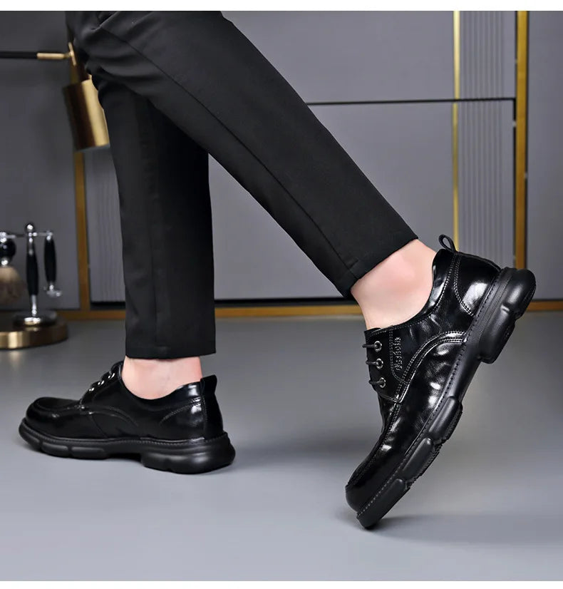Summer Hallow Cow Leather Shoes for Men Fashion Casual Black New Designer Dress Shoes Male Lace Breathable Platform Shoes Man